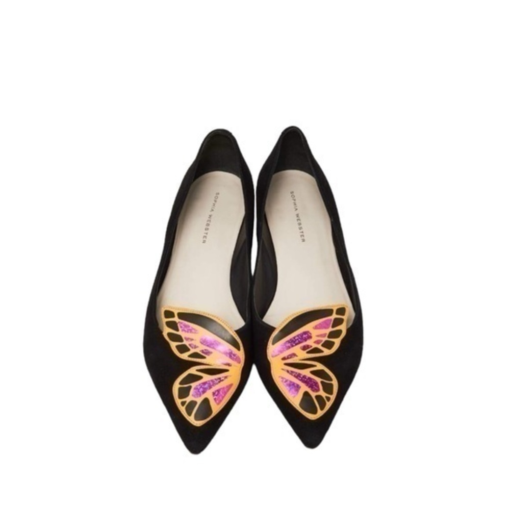 Sophia Webster Butterfly Bibi Black‎ Suede Pointy Toe Flats